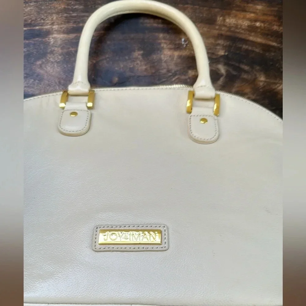 JOY & IMAN white ivory Leather Clamshell Satchel nwot